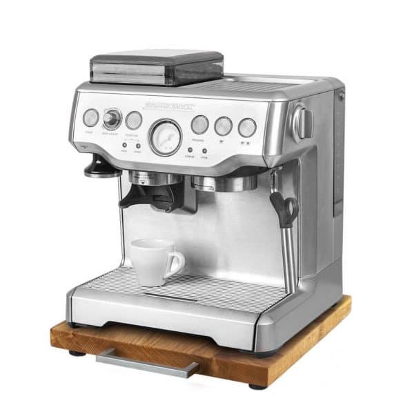 Rollbrett Kaffeemaschine_Eiche_dünn_Edelstahl_eckig_mit_Maschine