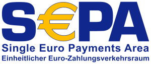 Logo Des Einheitlichen Euro-Zahlungsverkehrsraums (Sepa) Mit Blauem Text „Sepa“ Und Einer Gelb-Blauen Kreisförmigen Grafik Sowie Dem Untertitel In Kleineren Buchstaben Darunter.