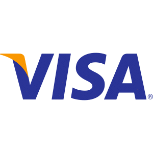 Das Visa-Logo Zeigt Den Firmennamen In Blau Mit Einem Fetten, Schrägen Orangefarbenen Und Gelben Akzent Über Dem Buchstaben „V“.