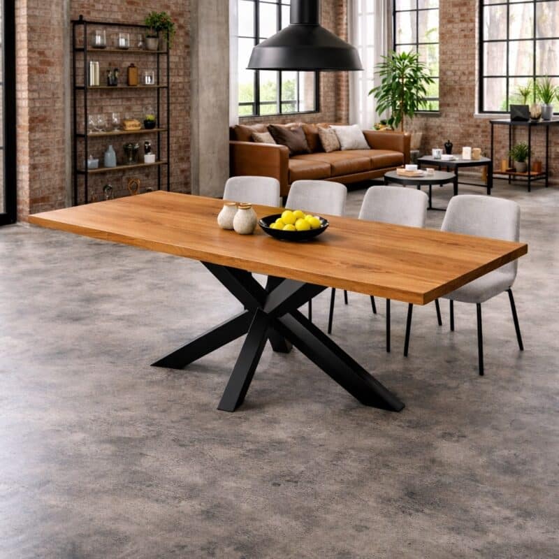 Eichenholz_Esstisch_Massivholz_Spider_Gestell