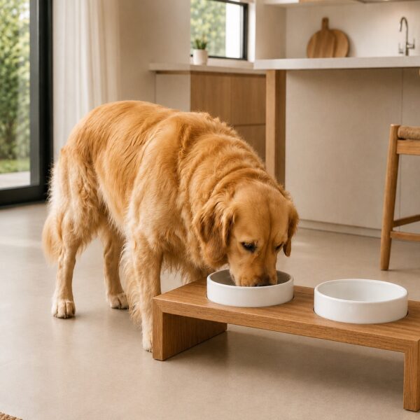 Futterstation-Hund-Holz-Keramiknaepfe