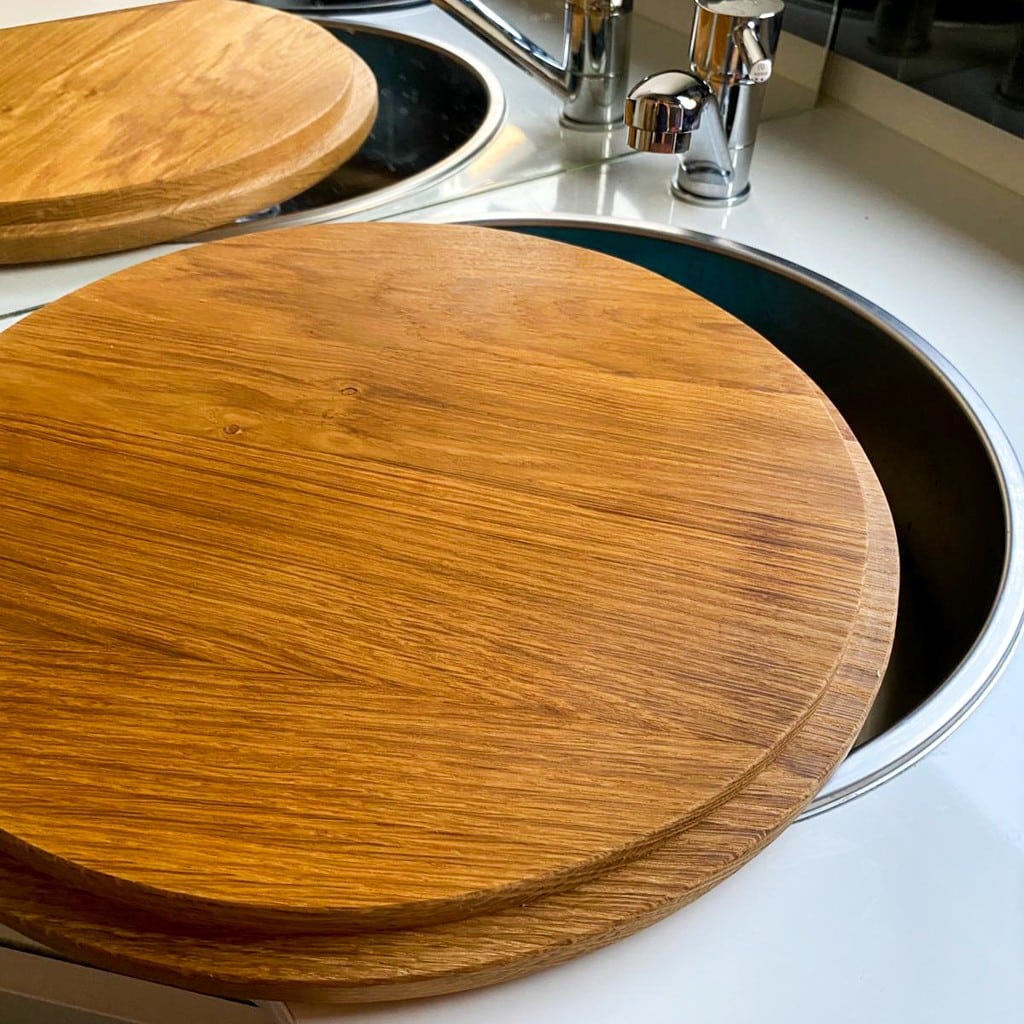 Spülbeckenabdeckung rund aus Holz