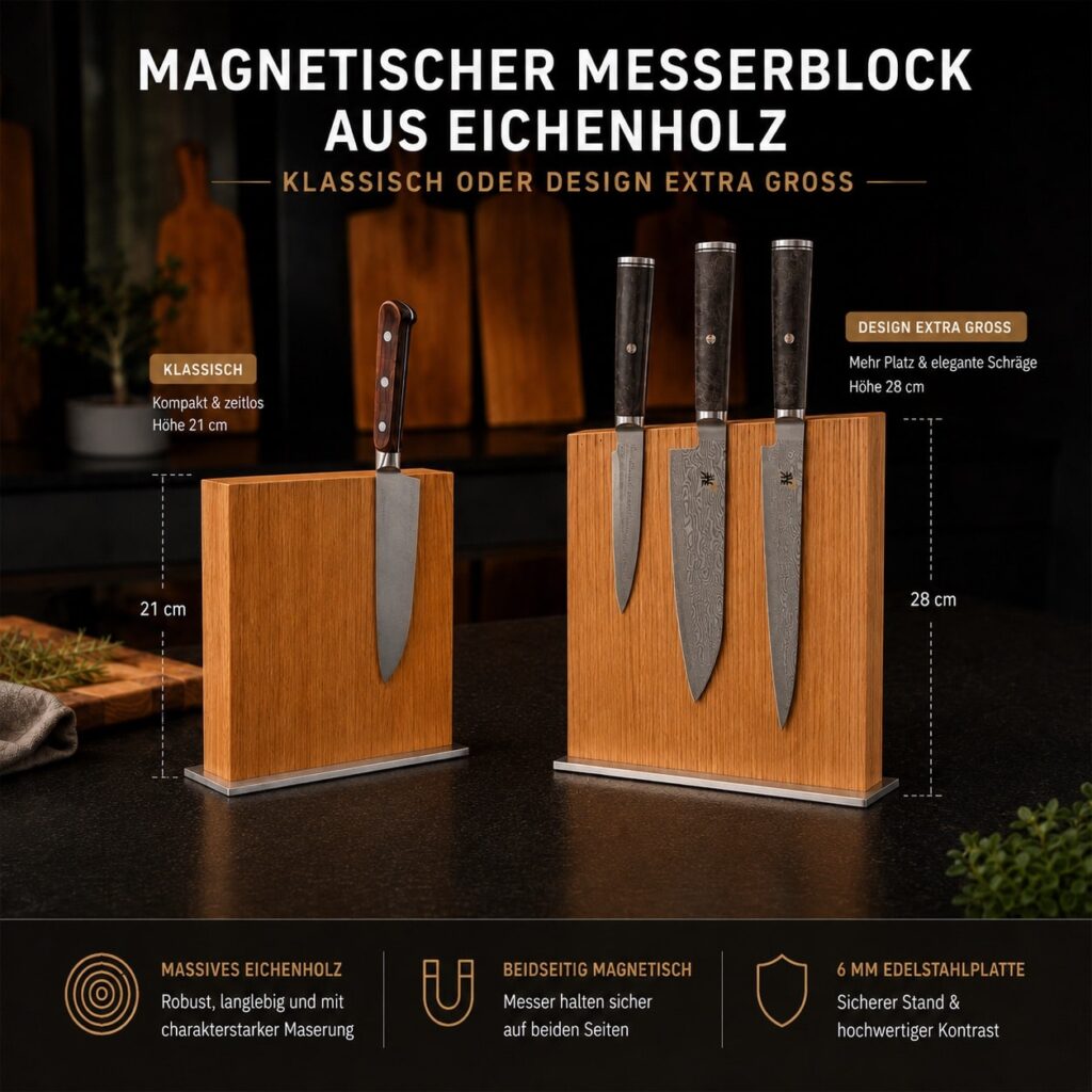Magnetischer Messerblock aus Eichenholz 2 Magnetischer Messerblock Aus Eichenholz – Bild 2