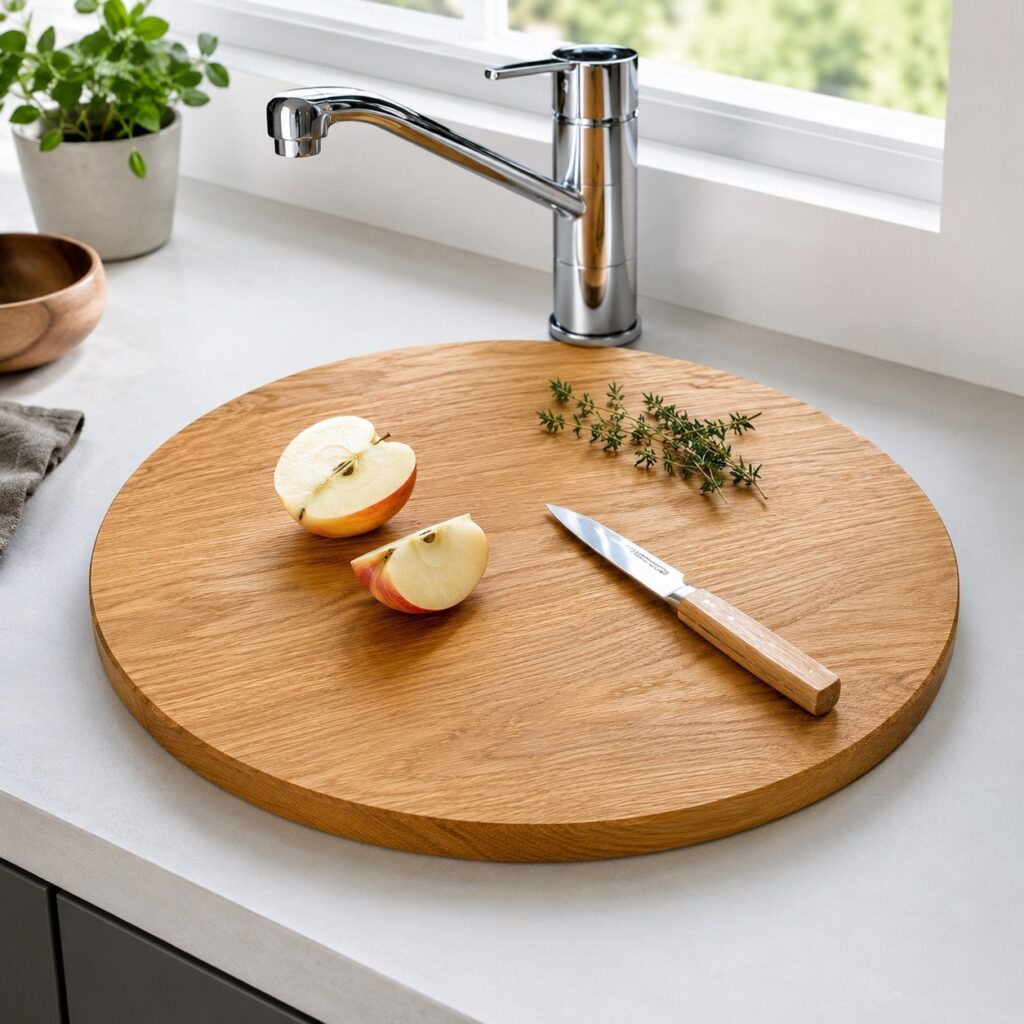 Spülbeckenabdeckung rund aus Holz – passgenau für runde Spülen 2 Spülbeckenabdeckung Rund Aus Holz – Passgenau Für Runde Spülen – Bild 2