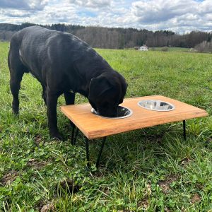 Futterstation Hundenapf für Hunde aus Eichenholz mit Baumkante