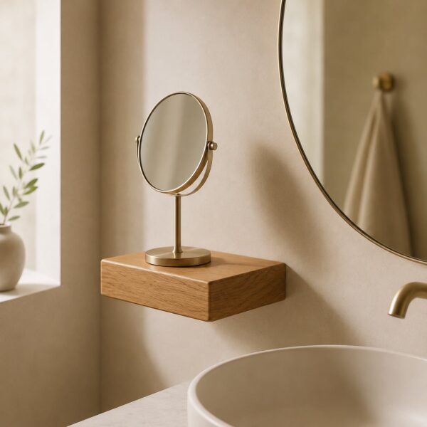Mini-Regal-Badezimmer-Schminkspiegel-Massivholz