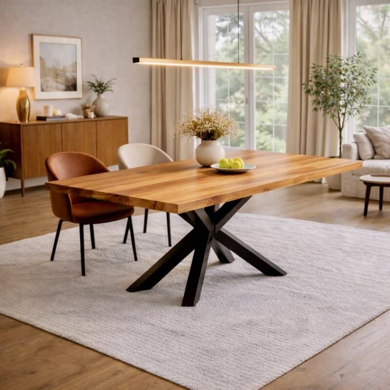 Birnbaum_Esstisch_Massivholz_Spider-Gestell