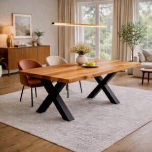 Birnbaum_Esstisch_Massivholz_X-Gestell