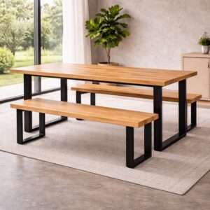 Sitzbank-Massivholz-Eiche-Esstisch