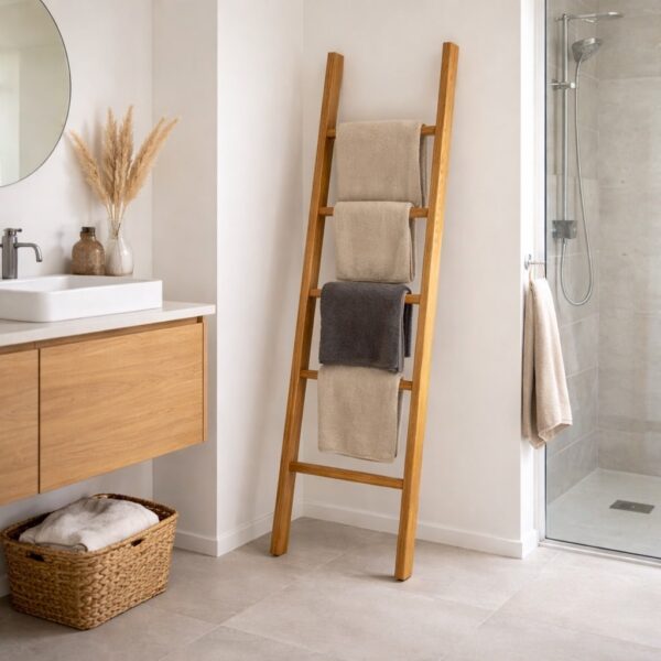 Handtuchleiter-Aus-Eichenholz-Badezimmer-Ansicht