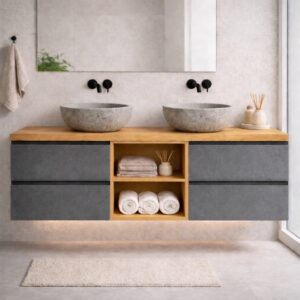 Doppel_Waschtisch_Anthrazit_Griffleiste_Offenes_Regal