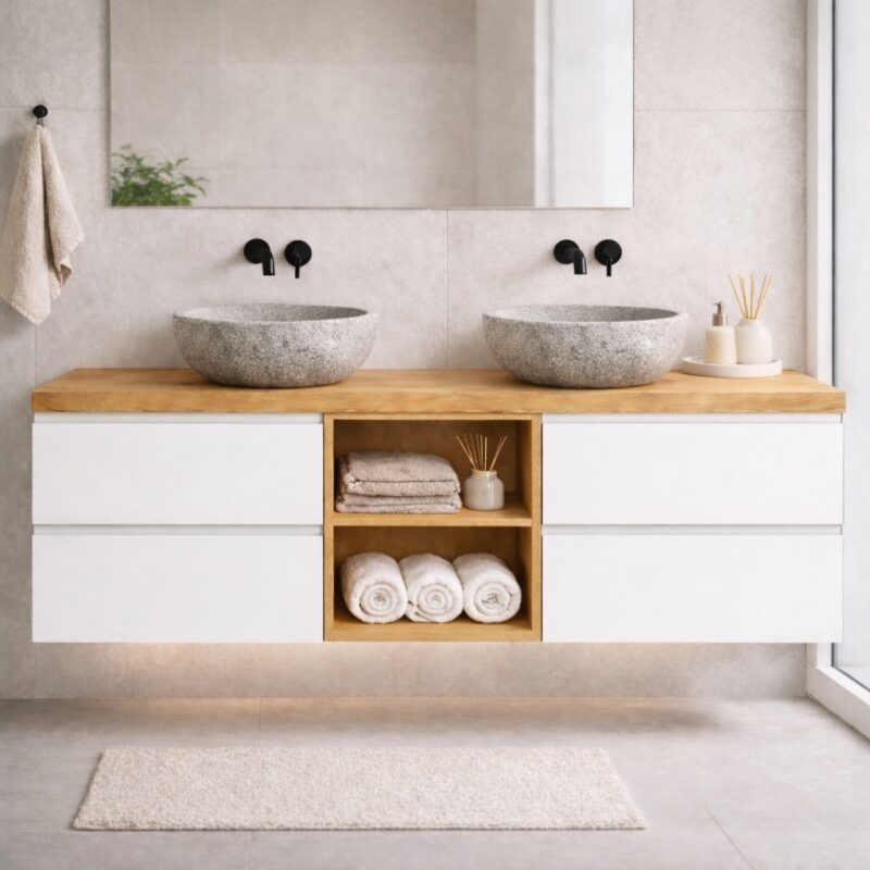 Doppel_Waschtisch_Weiss_Griffleiste_Offenes_Regal