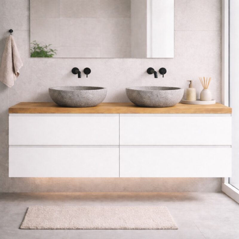 Doppel_Waschtisch_Weiss_Griffleiste_Zwei_Waschbecken