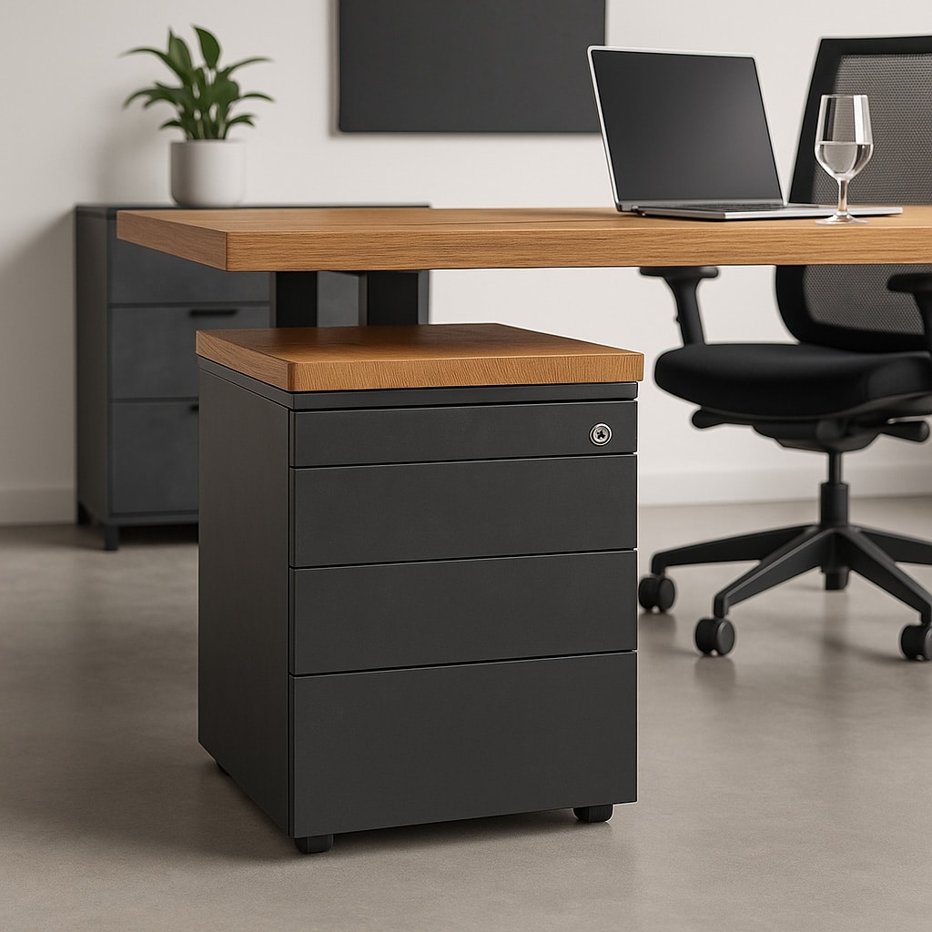 Abschließbarer-Bürocontainer-Mit-Massivholzplatte-Und-Rollen