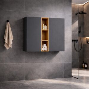 Badschrank_Doppeltür_Graphitgrau_Mit_Eichenregal