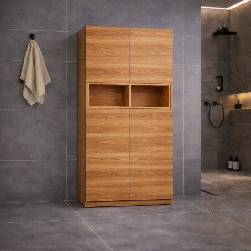 Badschrank_Stehend_Wildeiche_Mit Offenen Regal