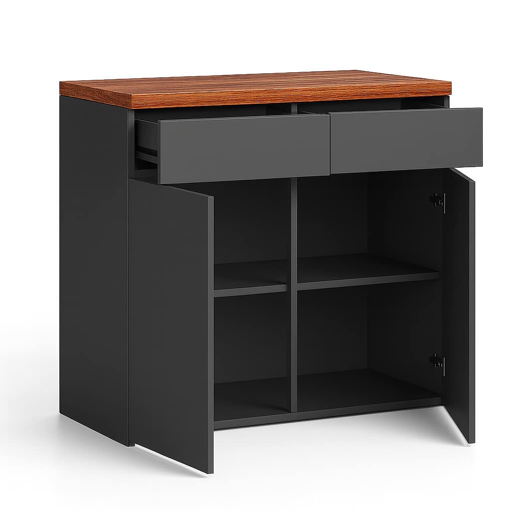 Design Büroschrank Grau Geöffnet Mit Türen Und Schubladen