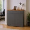 Design Büroschrank grau Highboard mit Eiche Massivholzplatte