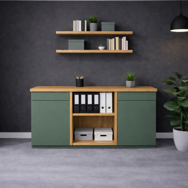 Buero-Sideboard-Massivholz-Abdeckplatte-Eiche_Steingrün