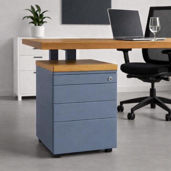 Homeoffice-Buerocontainer-Modern-Nebelblau-Massivholz