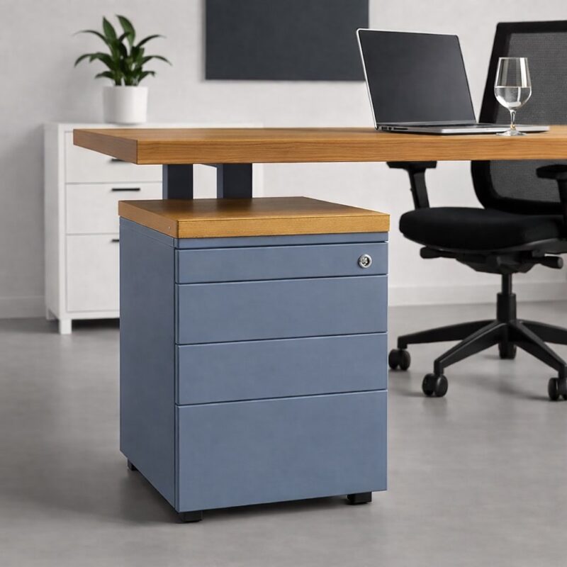 Homeoffice-Buerocontainer-Modern-Nebelblau-Massivholz