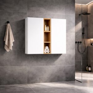 Badschrank_Doppeltür_Weiss_Mit_Eichenregal