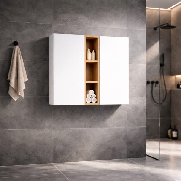 Badschrank_Doppeltür_Weiss_Mit_Eichenregal