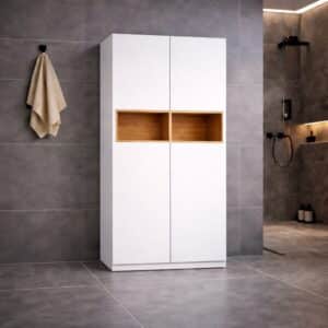 Badschrank_Stehend_Weiß_Mit Offenen Regal