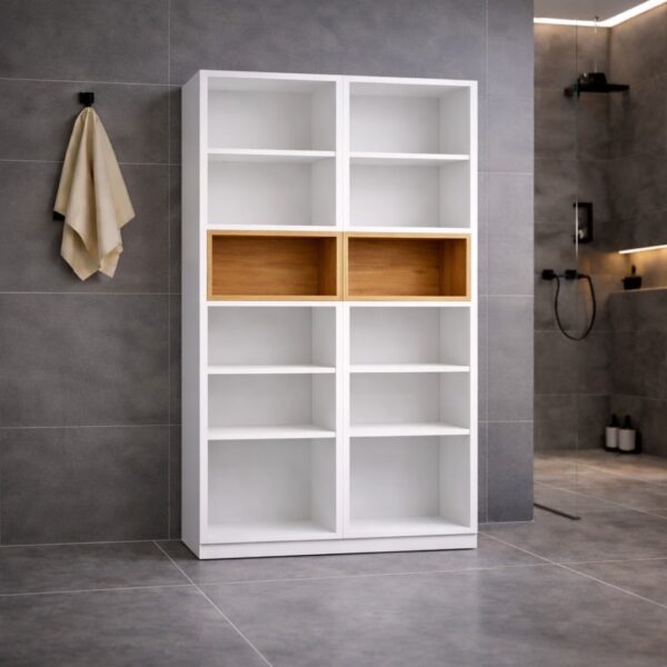 Badschrank_Stehend_Weiß_Mit Offenen Regal_Ohne_Tür
