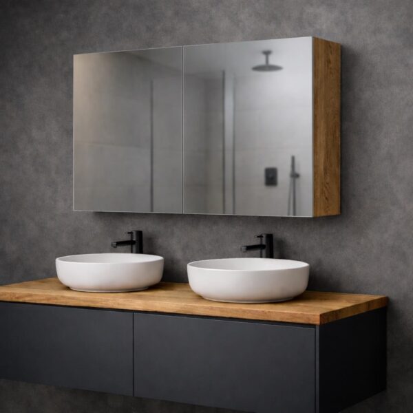 Klarglas_Spiegelschrank_Eiche_Modern