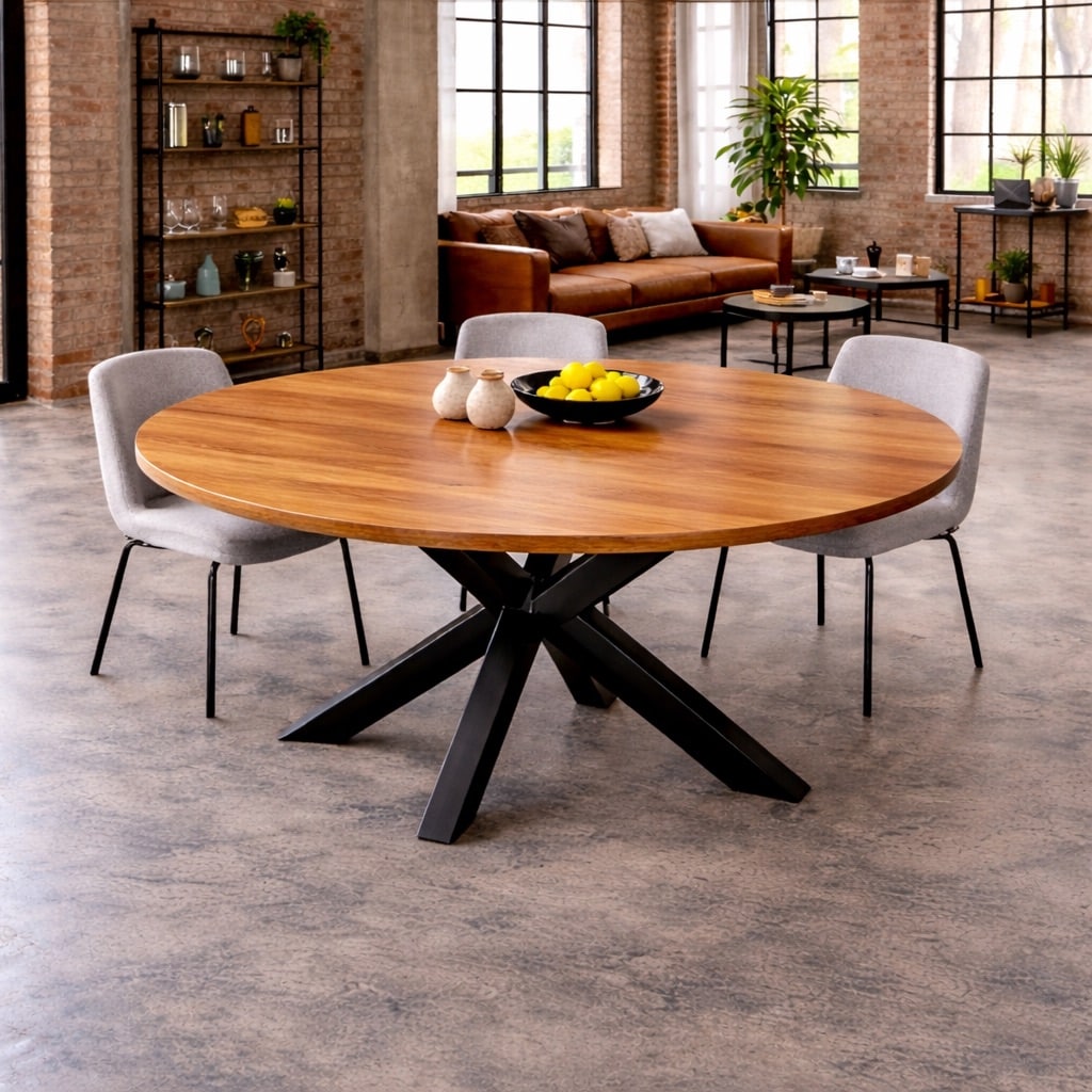 Runder Esstisch aus Eiche Massivholz mit natürlicher Maserung und zeitlosem Design