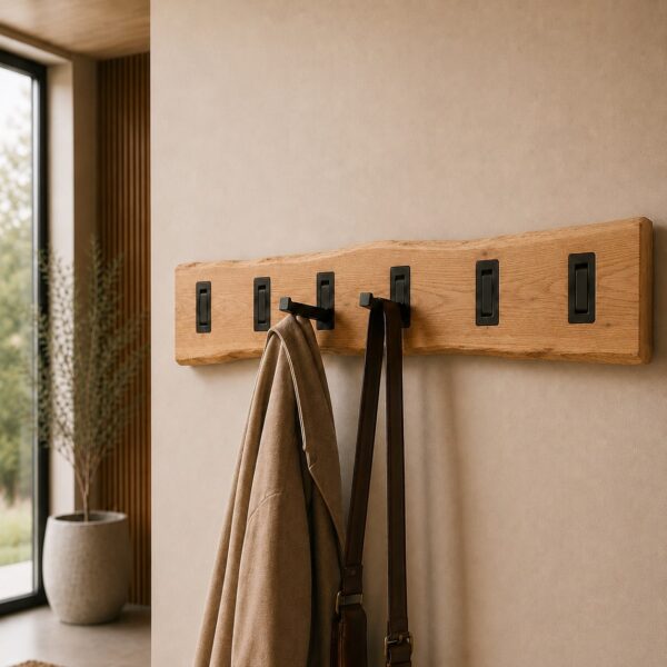 Garderobenleiste-Massivholz-Schlichte-Schwarze-Haken_Baumkante