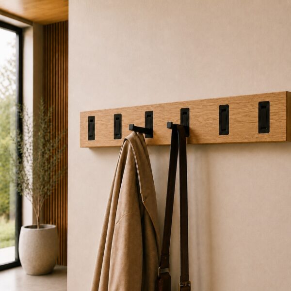 Garderobenleiste-Massivholz-Schlichte-Schwarze-Haken_Eiche